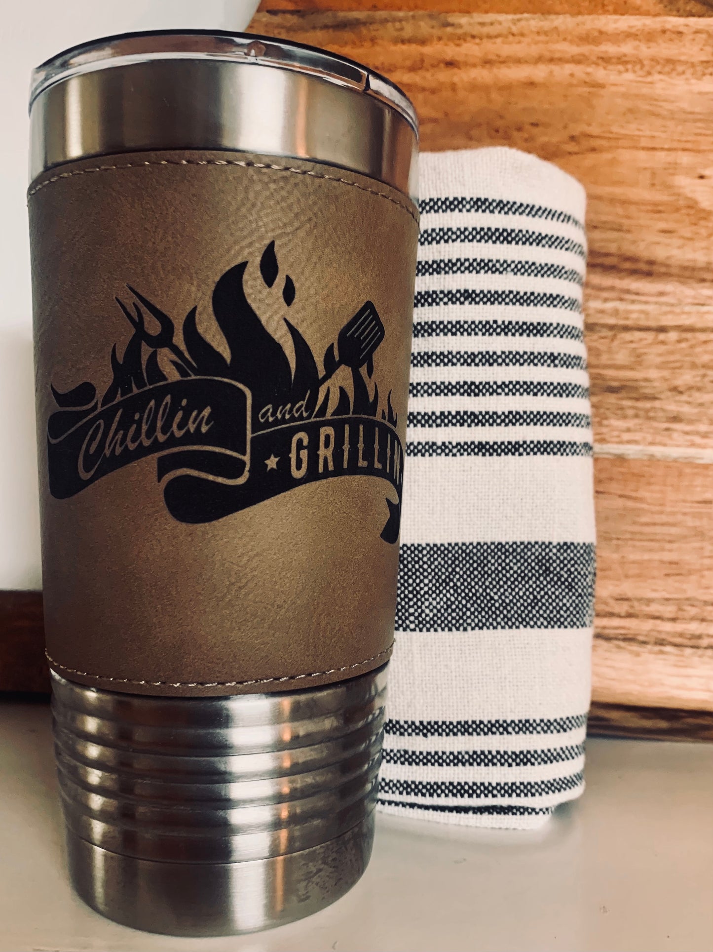 20 oz. Leather Wrapped Tumbler with Clear Lid