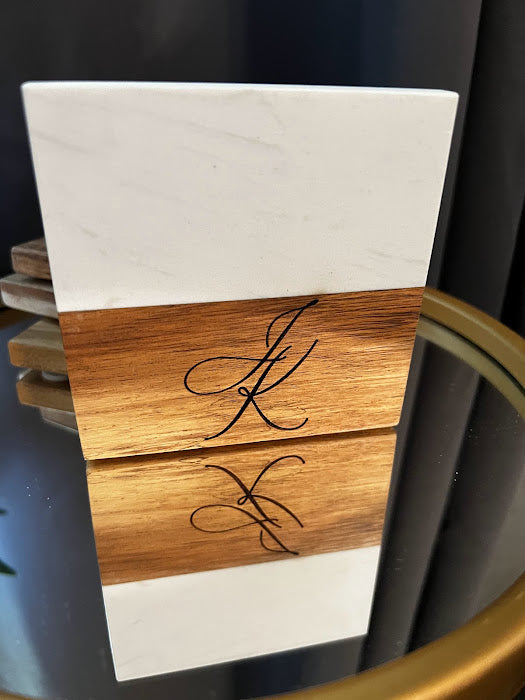 Marble & Wood Coasters, Set of 4