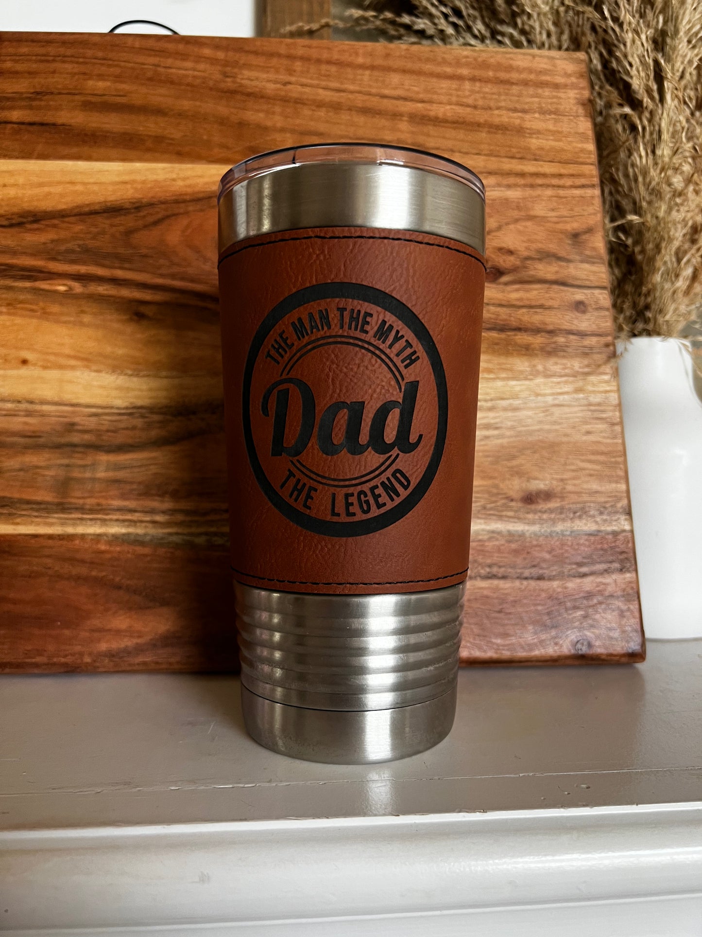 20 oz. Leather Wrapped Tumbler with Clear Lid