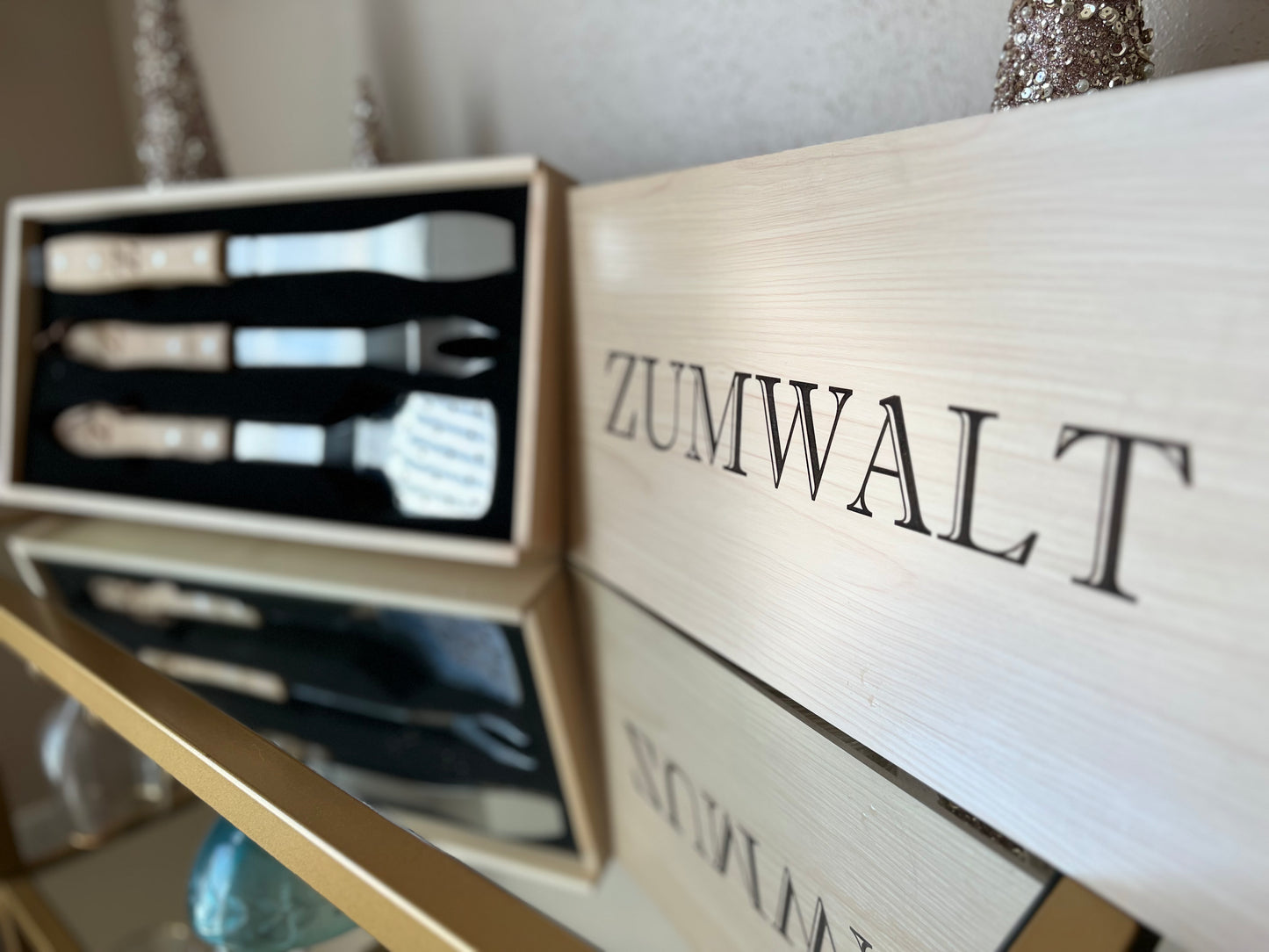 Personalized 3-Piece BBQ Set in Wooden Pine Box
