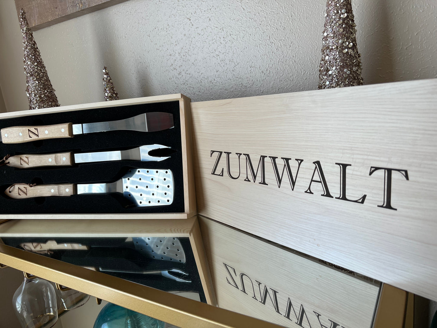 Personalized 3-Piece BBQ Set in Wooden Pine Box