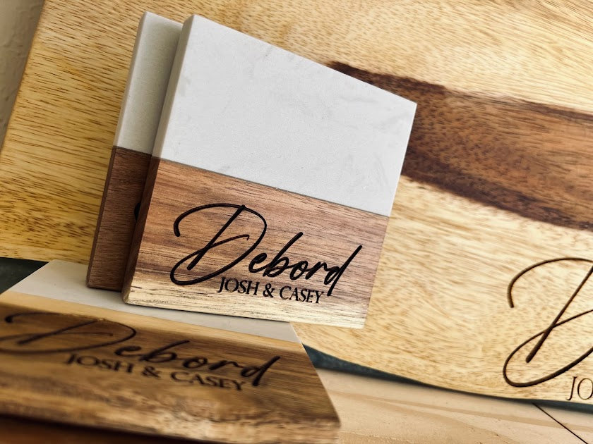 Marble & Wood Coasters, Set of 4