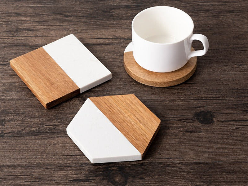 Marble & Wood Coasters, Set of 4
