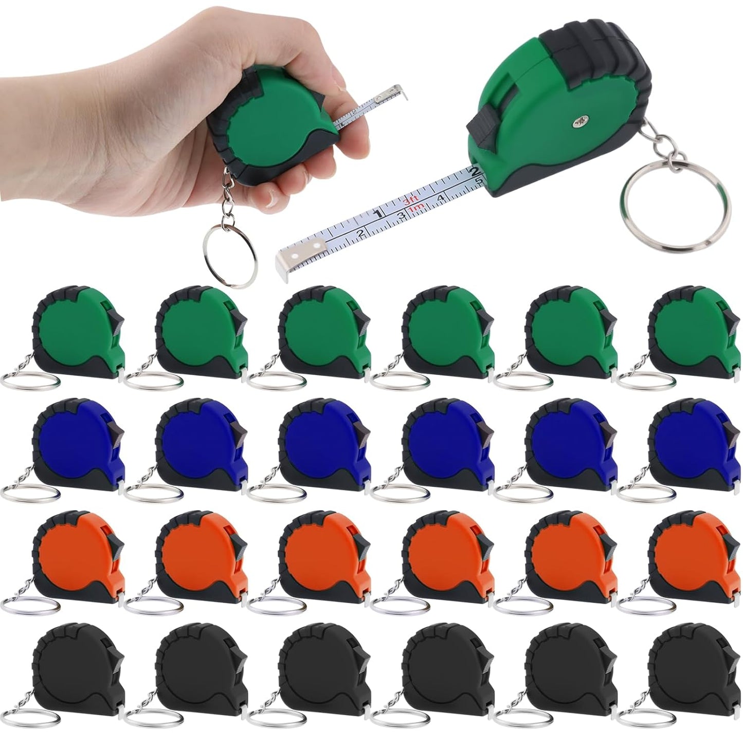 24 Piece Mini Tape Measure Keychains 3 ft