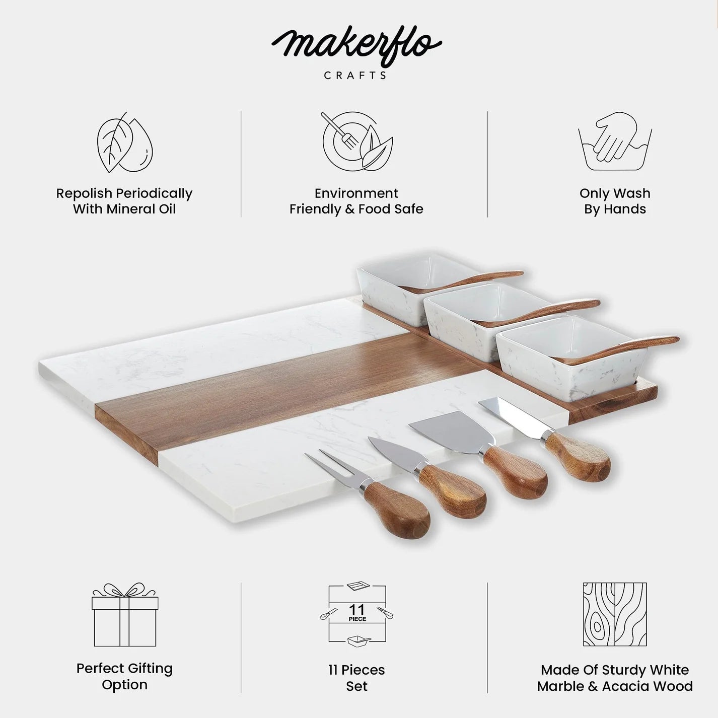 Personalized Marble Charcuterie Board - 11 Piece Set