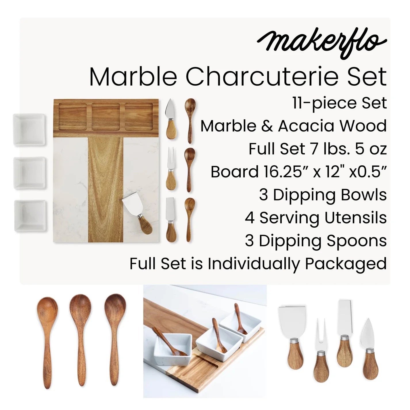 Personalized Marble Charcuterie Board - 11 Piece Set