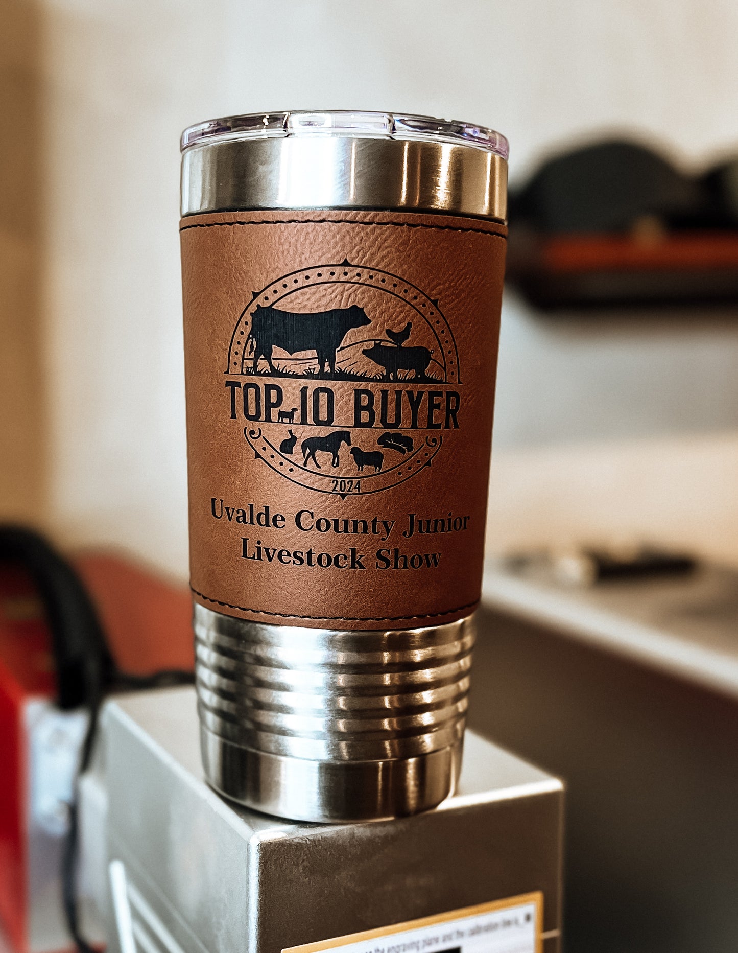20 oz. Leather Wrapped Tumbler with Clear Lid