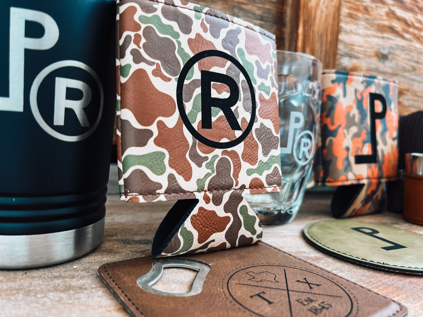 Heritage Collection Magnetic Leather Koozie - Set of 5