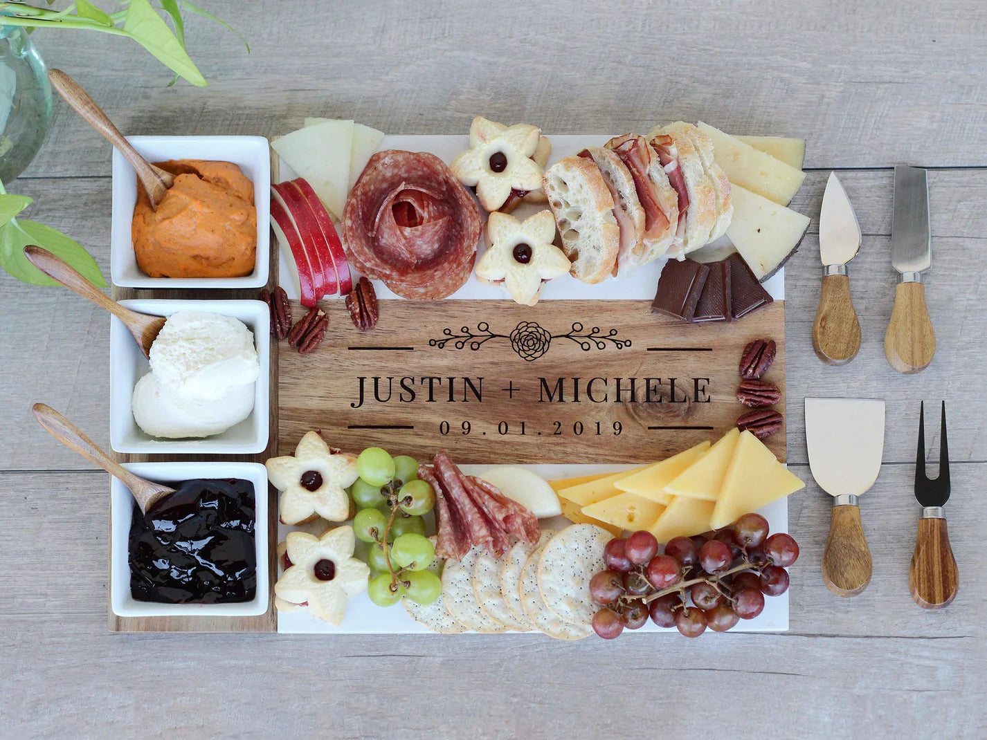 Personalized Marble Charcuterie Board - 11 Piece Set