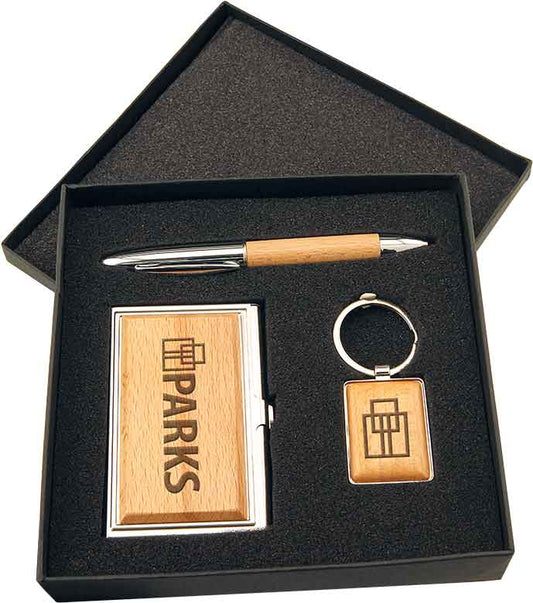 Gift Set with Business Card Case, Pen & Keychain