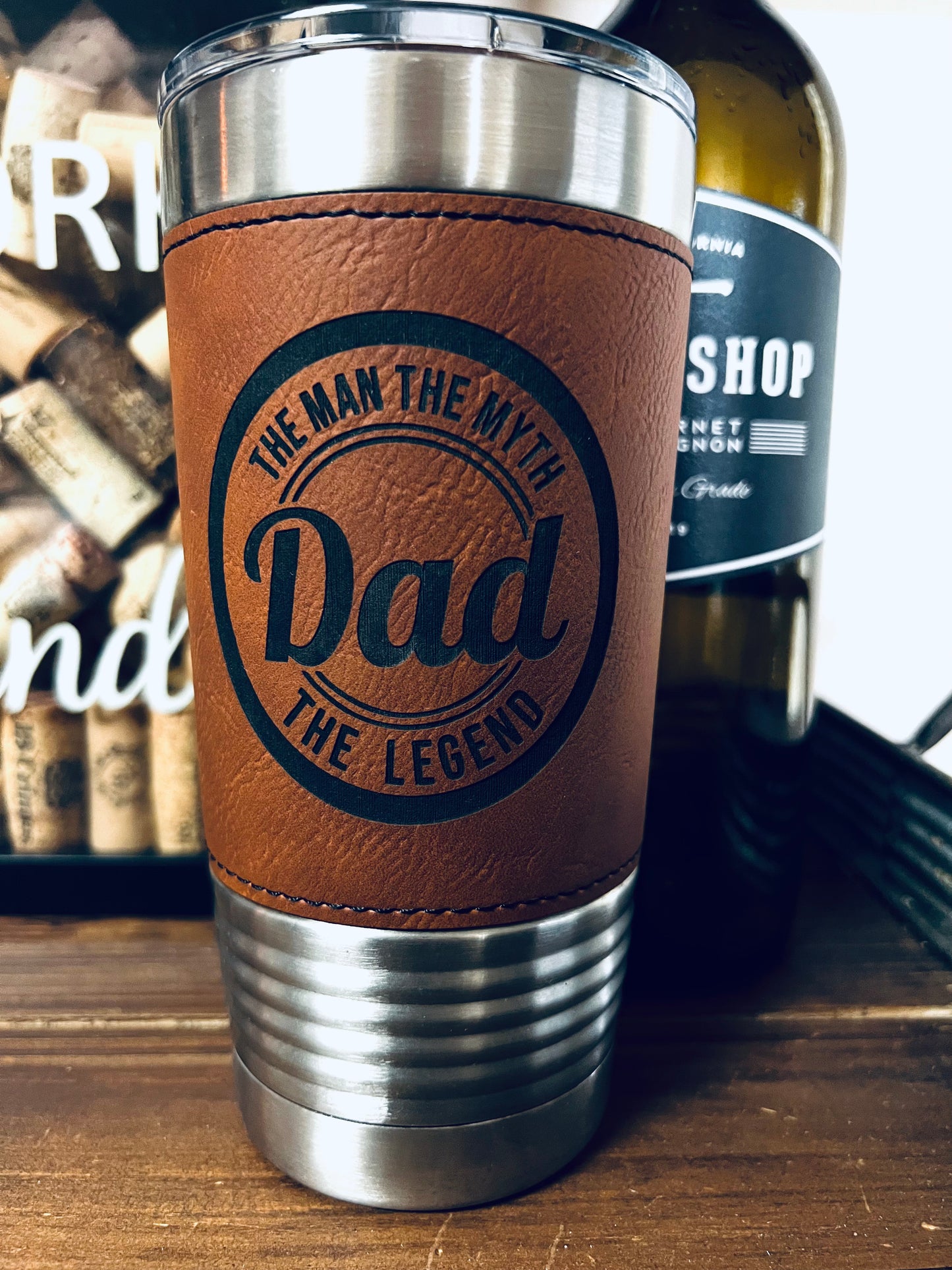 20 oz. Leather Wrapped Tumbler with Clear Lid